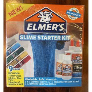 Elmers Slime Starter Kit- 9 Pieces- Glues, Glitter Pens- Safe Nontoxic - New